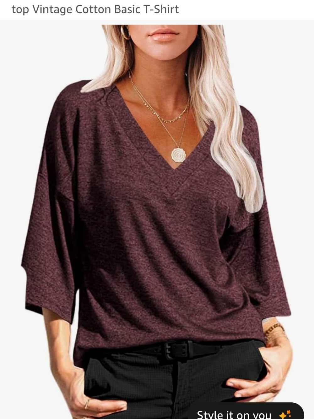 Vintage Cotton V-Neck Top - Plum